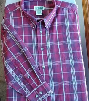 Copper Canyon Red Plaid Button Down Shirt 2XLT tall long sleeve cool polycotton